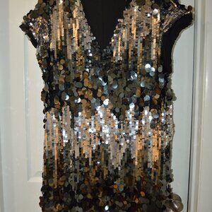 Super Sparkly Sequined Silver Black Dress Top Large XL NEW~BLING~NY Ever~WOW!
